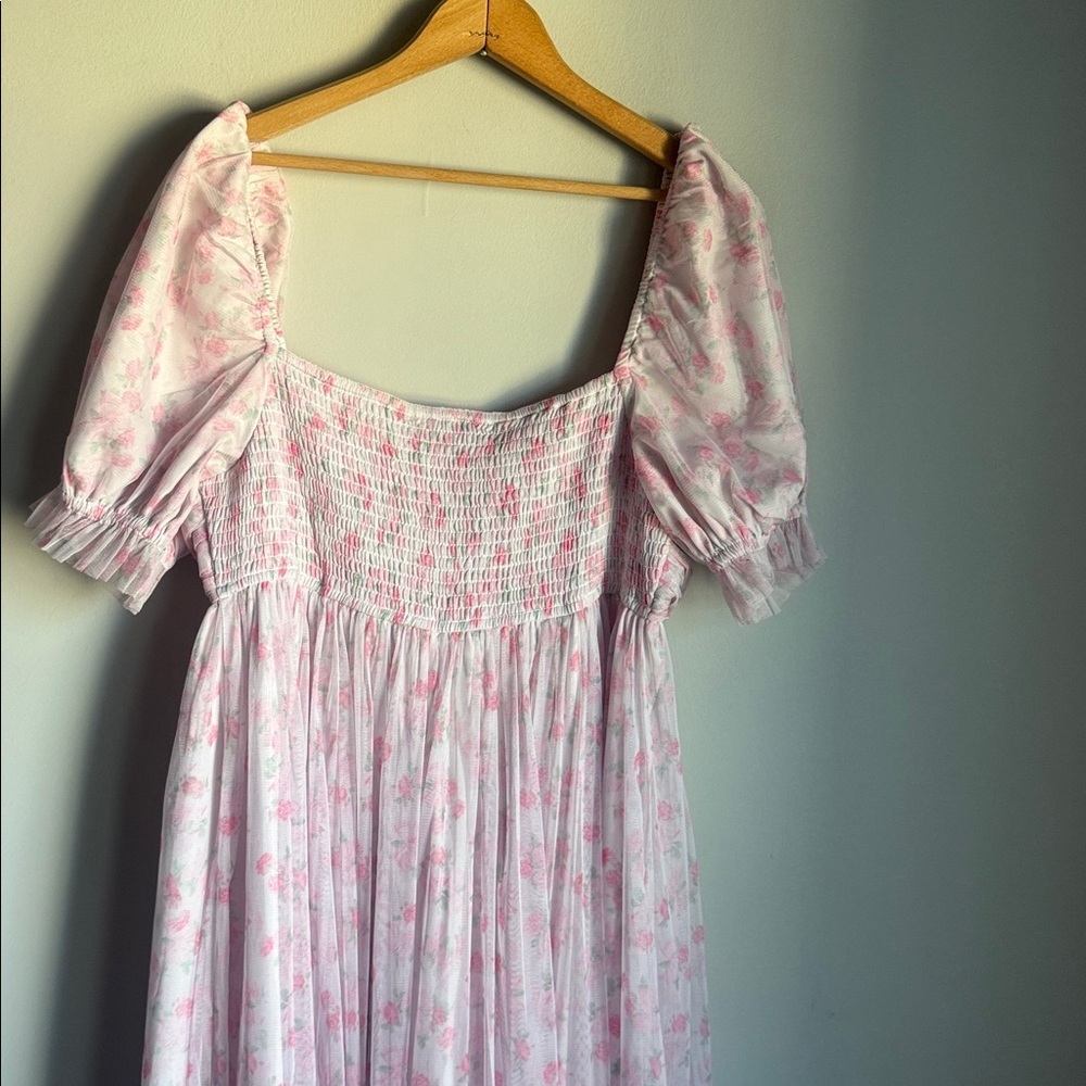 JESSAKAE Promenade Puff Sleeve Floral Print Maxi Dress, Pink And White Large - Picture 9 of 13